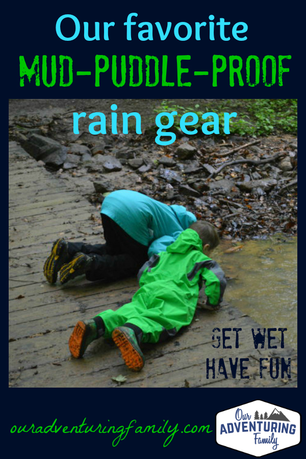 Don't let the weather derail your active family--check out our experience with trail suits designed for the way kids experience the outdoors--including belly-down in the mud! More at ouradventuringfamily.com.