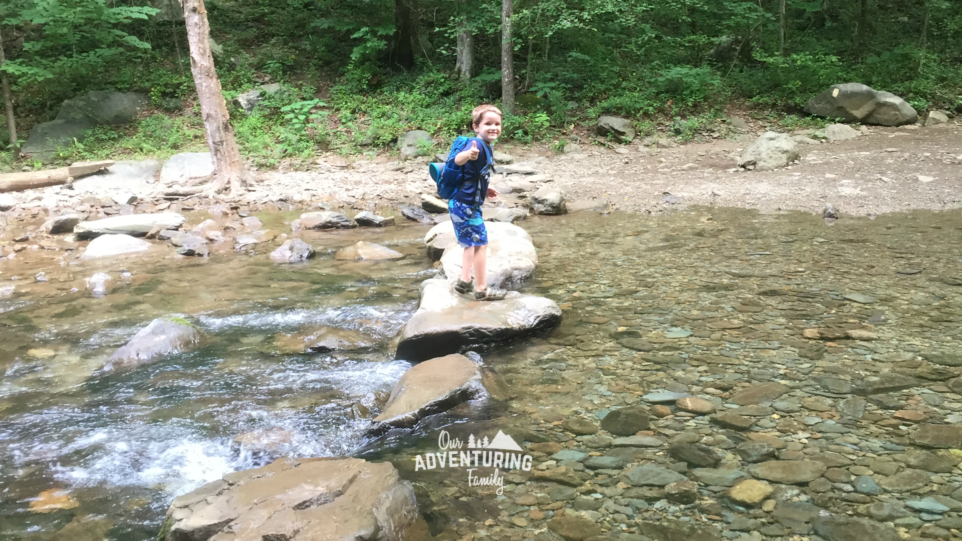 river crossing on the way to Big Branch Falls in Shenandoah NP. Read more about this hike at ouradventuringfamily.com 