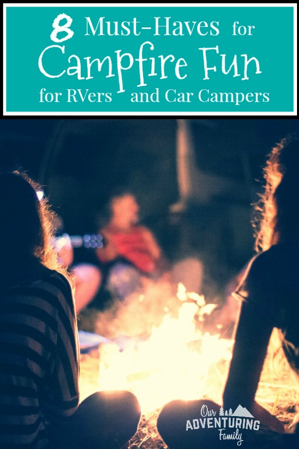 Road tripping and camping is more fun with these 8 Must-Haves To Make Hanging Out By The Campfire More Comfy. Great for RVers or car campers! Go to ouradventuringfamily.com to find out what those things are.