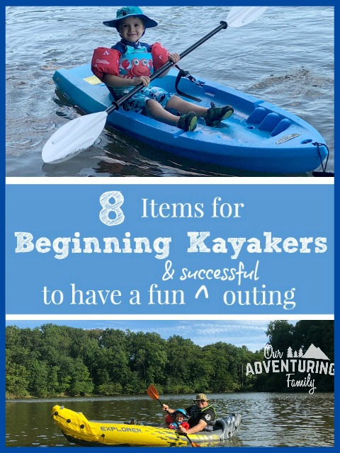 We've kayaked as a family a few times now and here's the gear we recommend for beginning kayakers who don't want to spend a lot, but still want to have fun! Find the list at ouradventuringfamily.com.