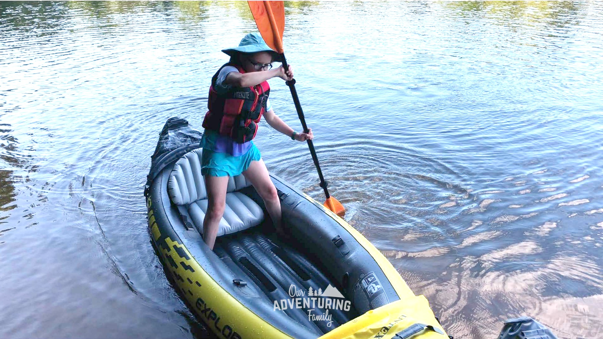 We've kayaked as a family a few times now and here's the gear we recommend for beginning kayakers who don't want to spend a lot, but still want to have fun! Find the list at ouradventuringfamily.com.