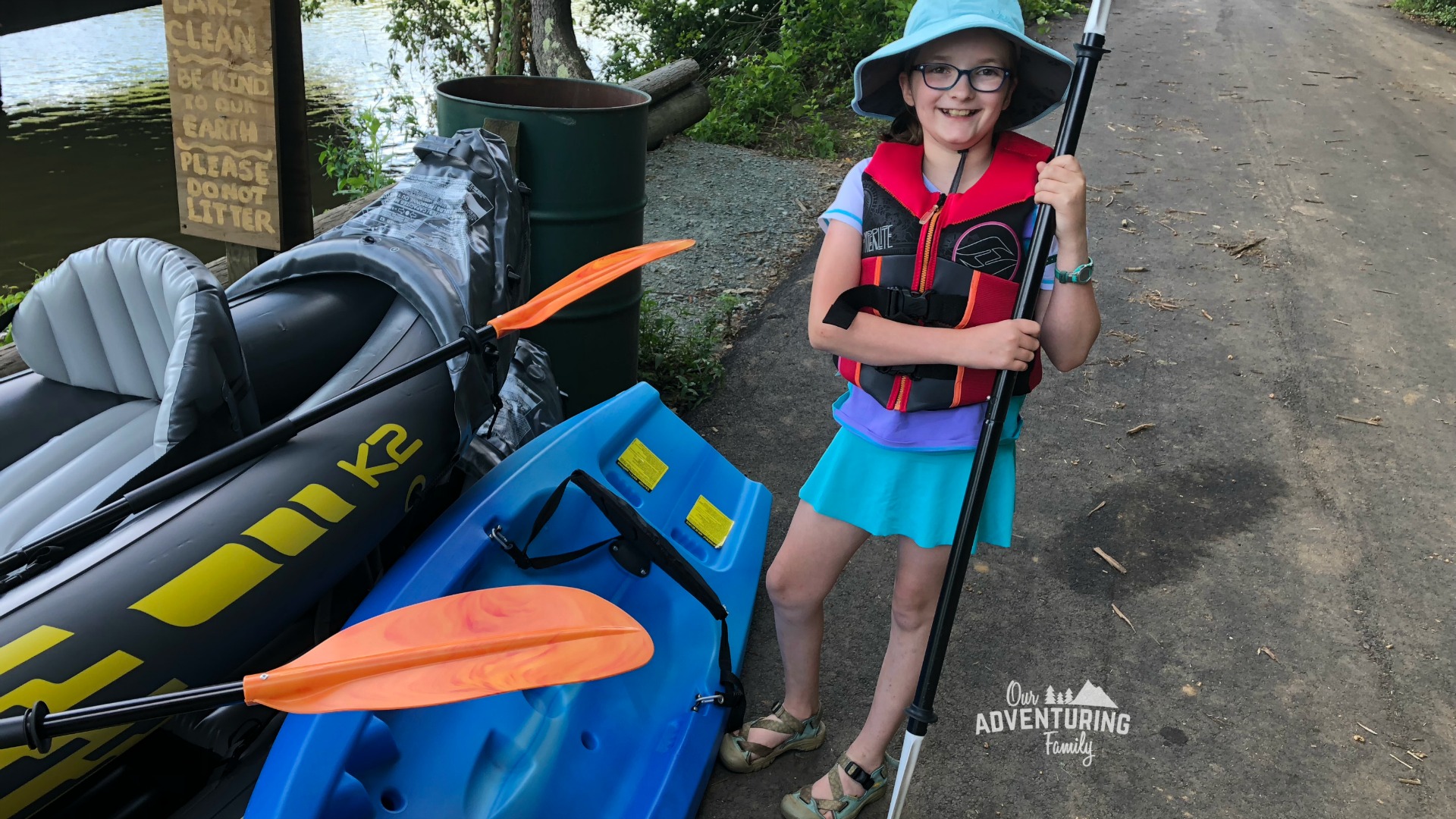 We've kayaked as a family a few times now and here's the gear we recommend for beginning kayakers who don't want to spend a lot, but still want to have fun! Find the list at ouradventuringfamily.com.