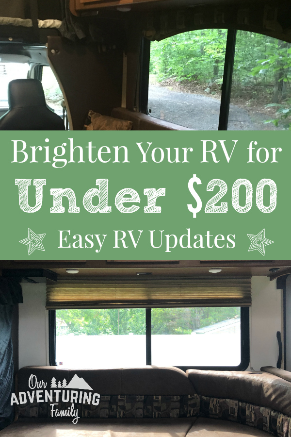 With a little paint and wallpaper we turned our dark cave of an RV into a brighter space. And it cost less than $200! Go too ouradventuringfamily.com to find out how we did it.