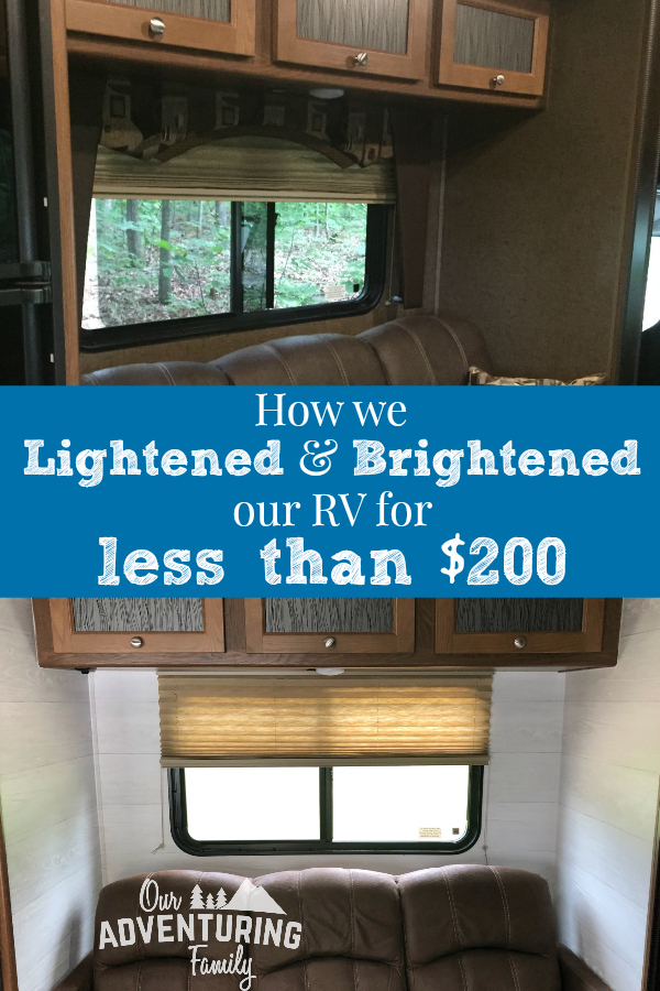 Looking for some easy and inexpensive ways to update your RV interior? We made some easy updates that have a big impact for less than $200. Find all the details at ouradventuringfamily.com. 