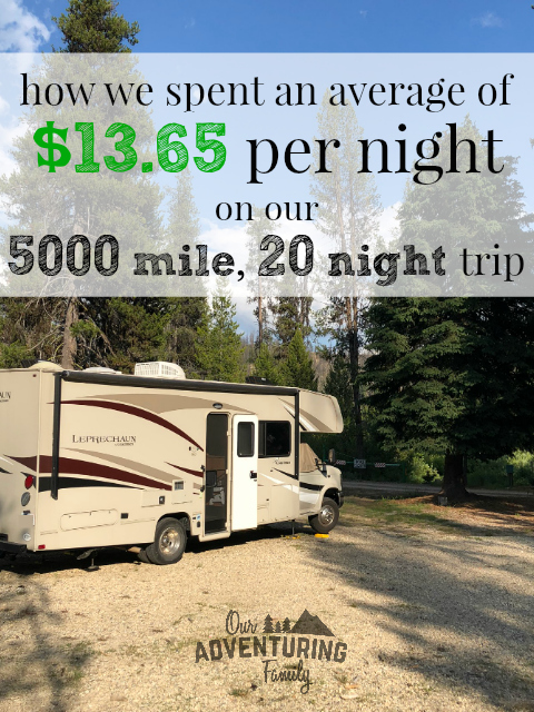 We spent less than $14 a night on a recent 20 night, 5000 mile road trip. Read our tips for how we kept our camping costs so low, and how you can too! Find them at ouradventuringfamily.com.