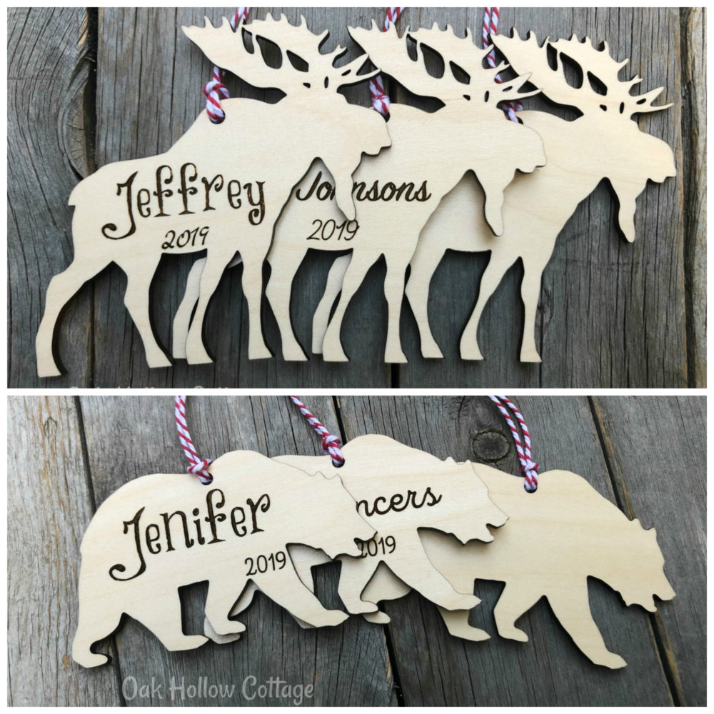 A handmade moose and bear ornaments are perfect decorations or gifts. Find them at etsy.com/shop/oakhollowcottage.