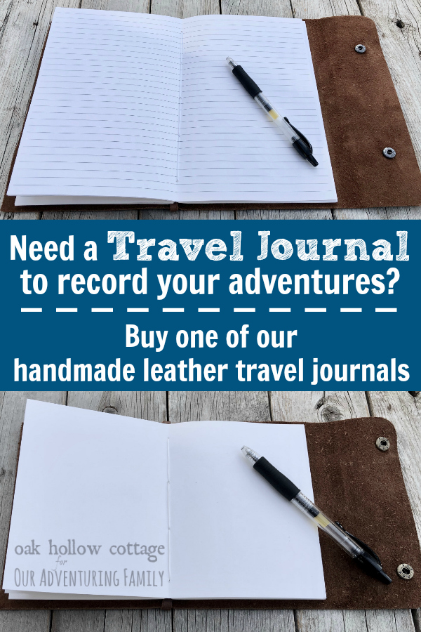 Our handmade leather travel journals are the perfect gift for yourself or for the travelers in your life. They also make good nature journals! Find out more at ouradventuringfamily.com. 