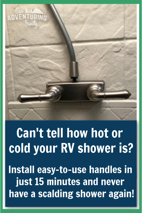 Hate your ugly old RV shower knobs? Install new handles in less than 15 minutes. Follow the tutorial at ouradventuringfamily.com for a quick and easy change.