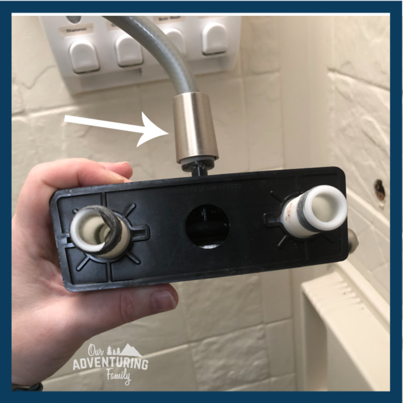 Hate your ugly old RV shower knobs? Install new handles in less than 15 minutes. Follow the tutorial at ouradventuringfamily.com for a quick and easy change.