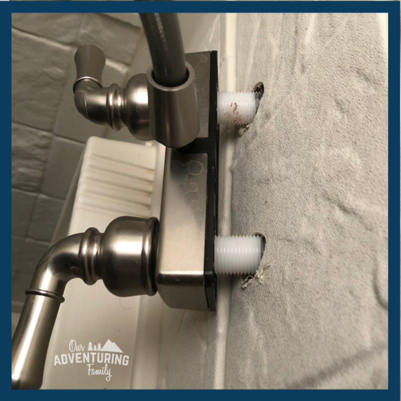 Hate your ugly RV shower knobs? Change them for easy-to-use handles in less than 15 minutes with our tutorial. Find the tutorial at ouradventuringfamily.com. 